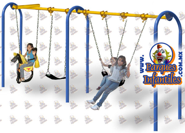 Columpios con asientos de hule en plastico y pintura horineada/ Swings with rubber rubber seats and baked paint